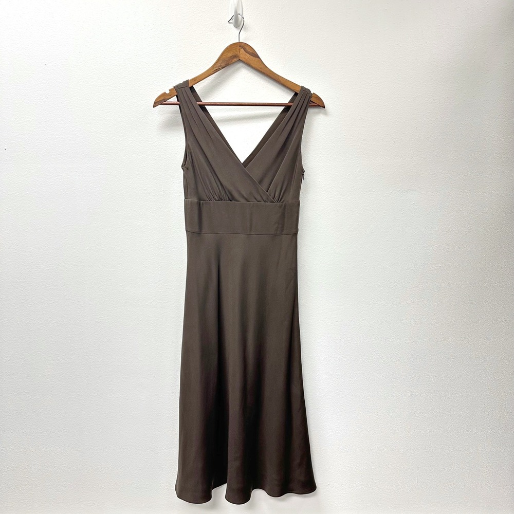 J. Crew Silk V-Neck Midi Dress Brown‎ 0
